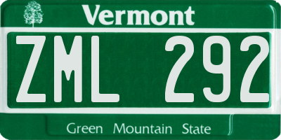 VT license plate ZML292
