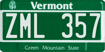 VT license plate ZML357