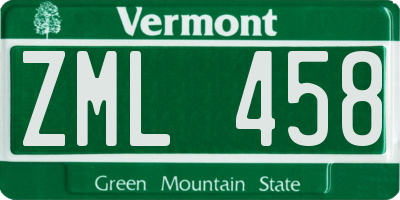 VT license plate ZML458