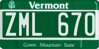 VT license plate ZML670