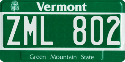 VT license plate ZML802
