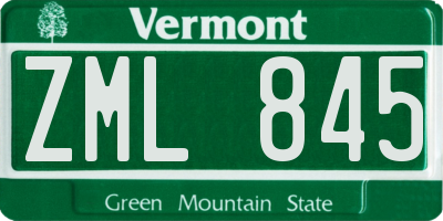 VT license plate ZML845