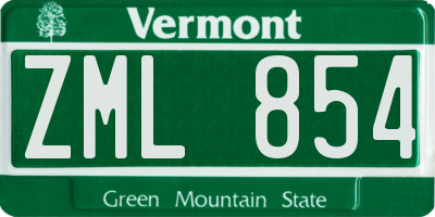 VT license plate ZML854