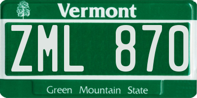 VT license plate ZML870