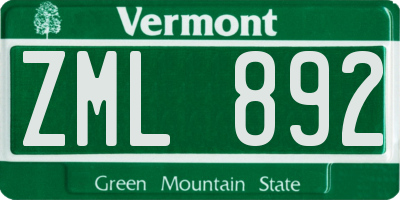 VT license plate ZML892