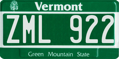 VT license plate ZML922