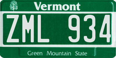 VT license plate ZML934