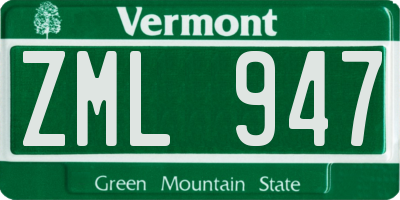 VT license plate ZML947