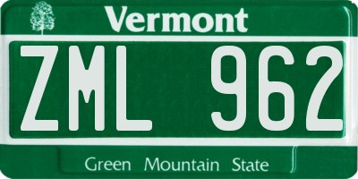 VT license plate ZML962