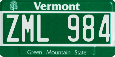 VT license plate ZML984