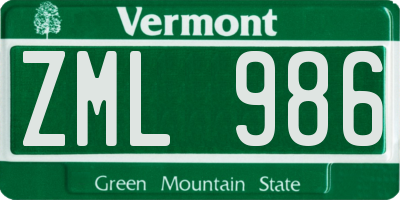 VT license plate ZML986
