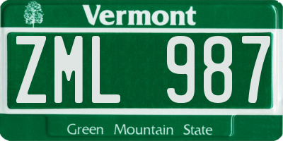 VT license plate ZML987