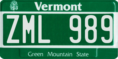 VT license plate ZML989