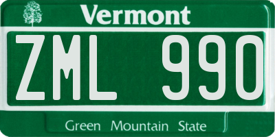 VT license plate ZML990