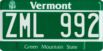 VT license plate ZML992