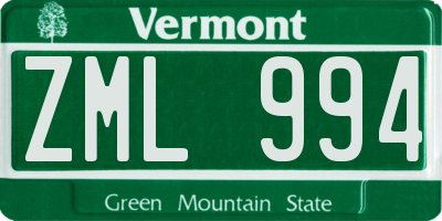 VT license plate ZML994