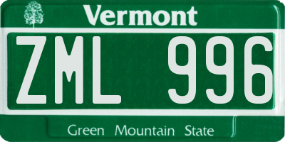 VT license plate ZML996