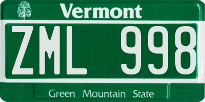 VT license plate ZML998