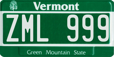 VT license plate ZML999