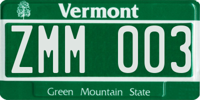 VT license plate ZMM003