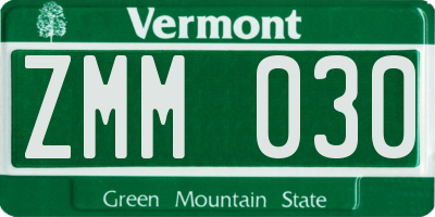 VT license plate ZMM030