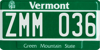 VT license plate ZMM036