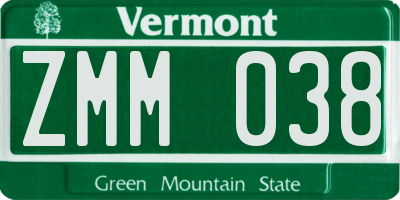 VT license plate ZMM038