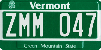 VT license plate ZMM047