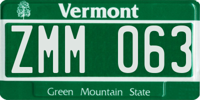 VT license plate ZMM063