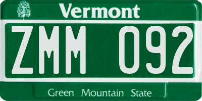 VT license plate ZMM092
