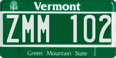 VT license plate ZMM102