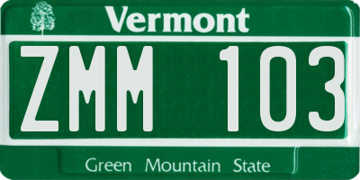 VT license plate ZMM103