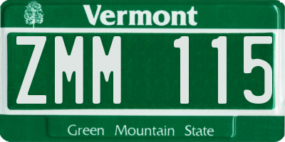 VT license plate ZMM115