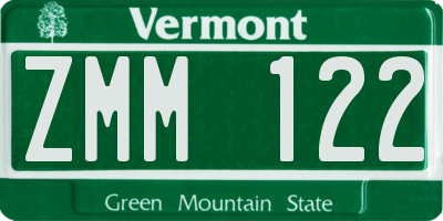 VT license plate ZMM122
