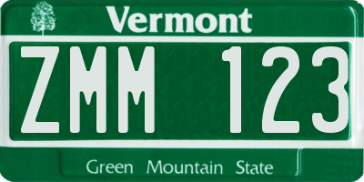 VT license plate ZMM123