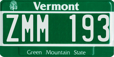 VT license plate ZMM193