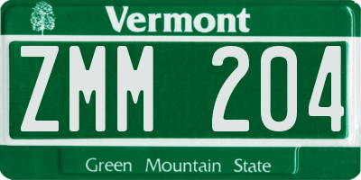 VT license plate ZMM204