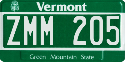 VT license plate ZMM205