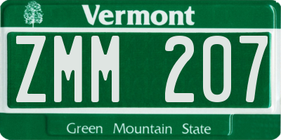 VT license plate ZMM207