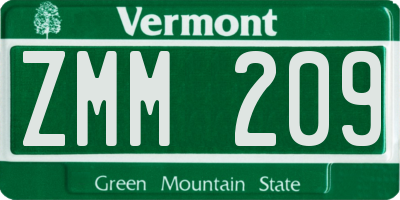VT license plate ZMM209