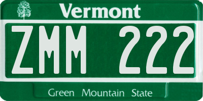 VT license plate ZMM222