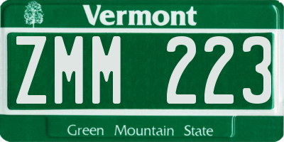 VT license plate ZMM223