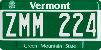 VT license plate ZMM224