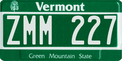 VT license plate ZMM227