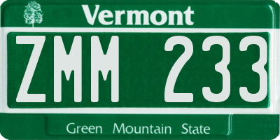 VT license plate ZMM233
