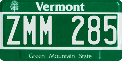 VT license plate ZMM285
