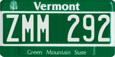 VT license plate ZMM292
