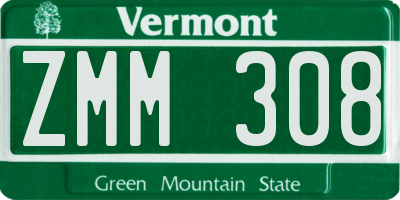VT license plate ZMM308