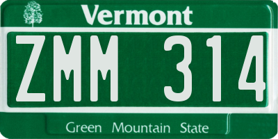 VT license plate ZMM314