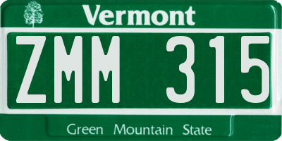 VT license plate ZMM315